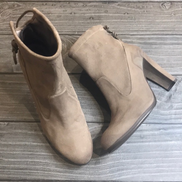 Distressed Taupe Block Heel Glove Boots - Picture 2 of 5